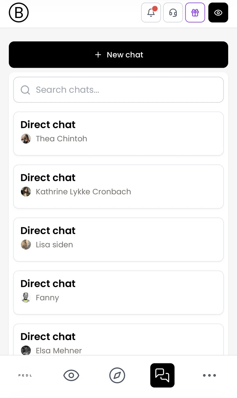 BOOSTIFIED – Pay-Chat-Bildschirm mit einer Liste der Chats