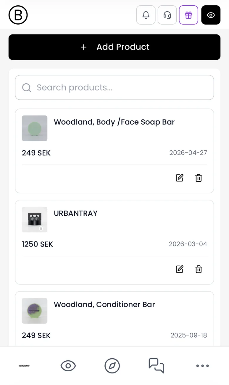 BOOSTIFIED – Pay-Produktkatalog mit Produktlisten, Preisen und Bearbeitungsfunktionen